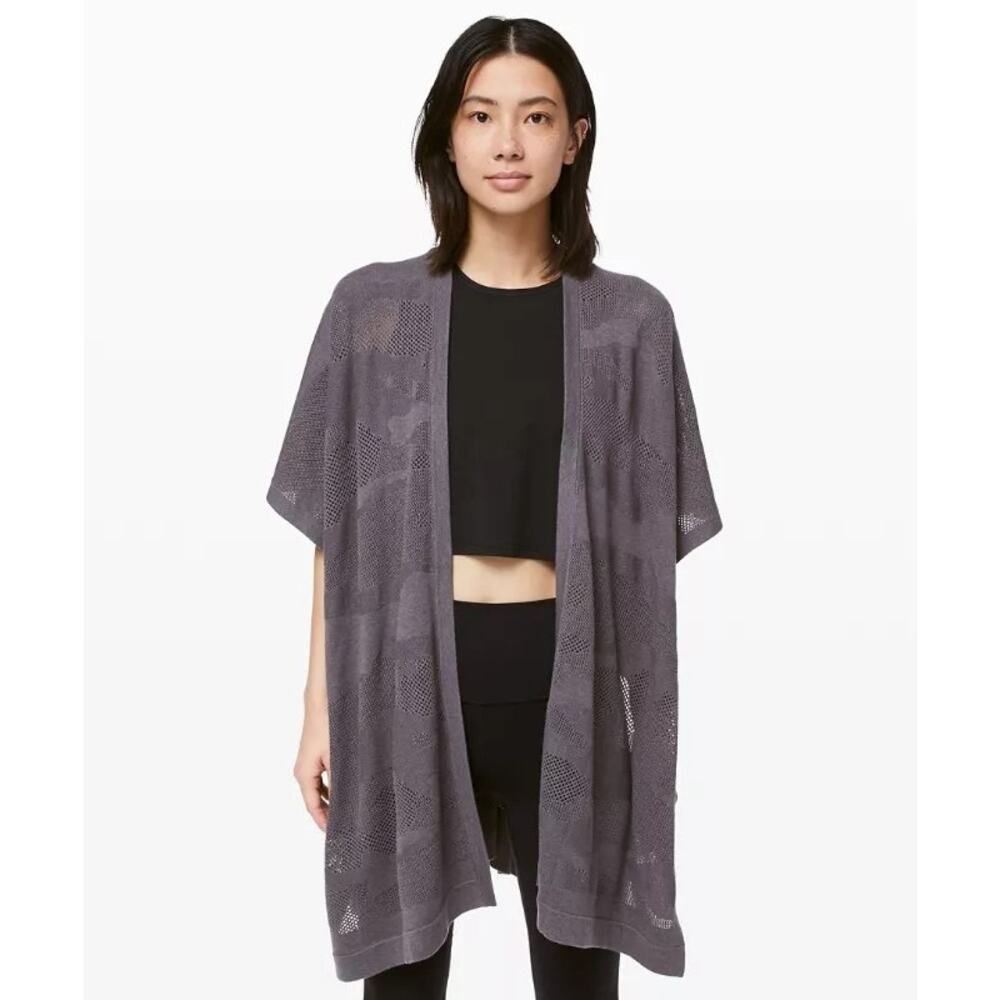 lululemon athletica Open-Front Mesh Knit Cardigan in Heather Gray